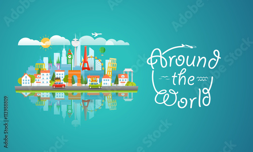 Dirrefent world famous sights. Summer vacation travelling concep