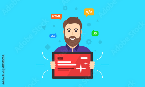 Web designer. Programmer.  Site developer. flat vector illustration