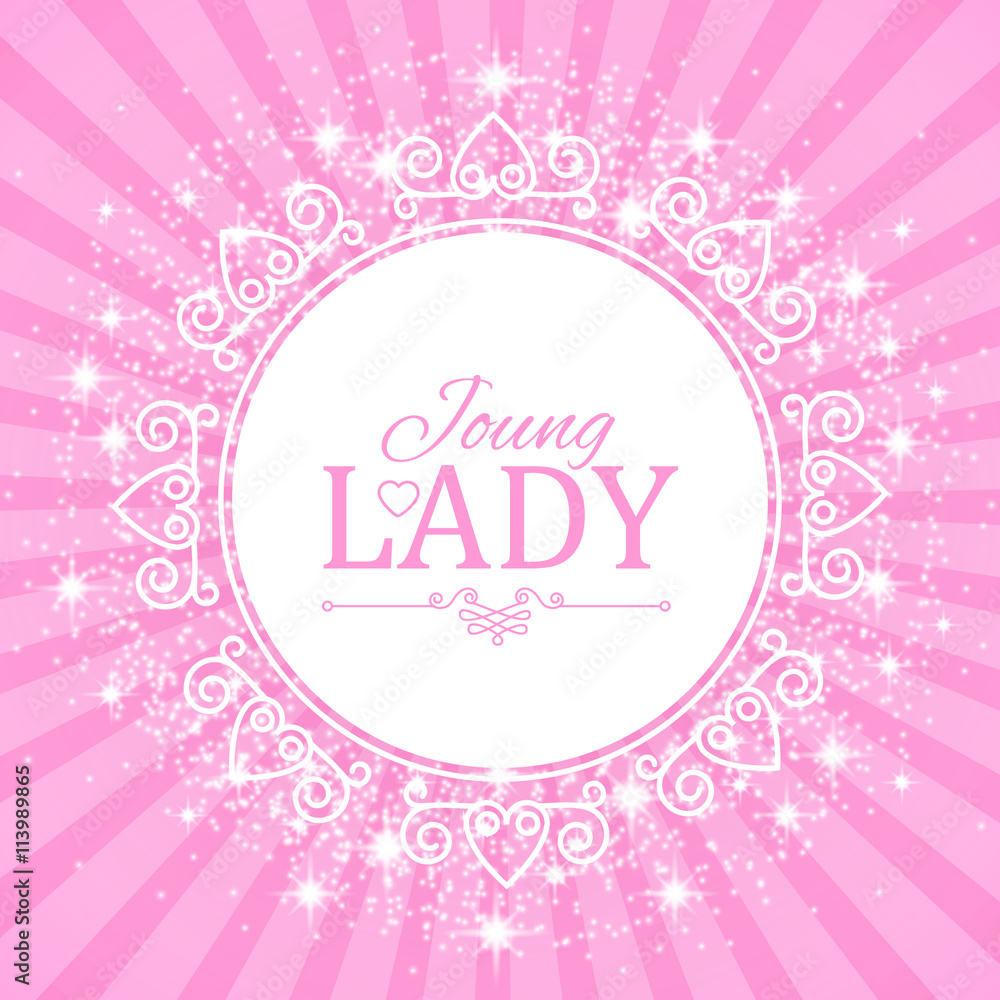Vector illustration. Cute Pink Banner for Princess, Glamour and Baby Girl Design. Shining Retro on Burst Background. Vector illustration. Cute Pink Banner for Princess, Glamour and Baby Girl Design. Shining Retro on Burst Background.