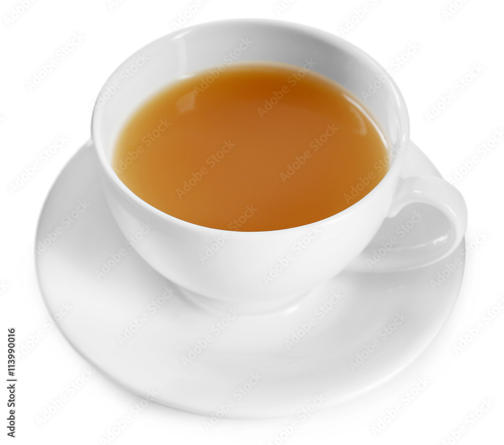 Tea with milk on white background. Tea with milk on white background.