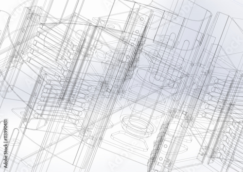 Obraz na plátně Grungy technical drawing illustration of gears and engineering parts