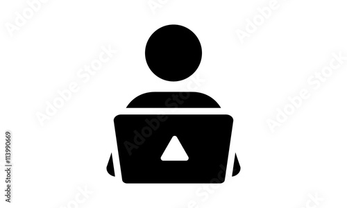 One man pictogram. Vector icon. Man sitting at a computer laptop.