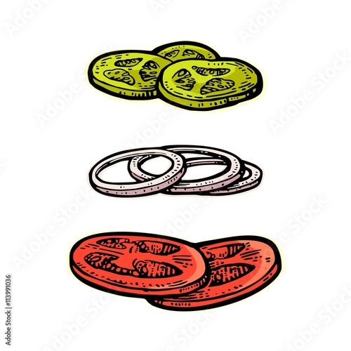 Fried egg and slices of crisp bacon. Vector vintage engraving illustration for poster, menu, web, banner, info graphic