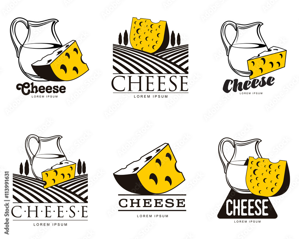 large-set-of-various-logo-with-cheese-vector-simple-illustration