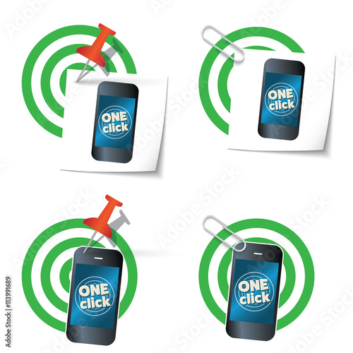 Four targets and smart phone with the words one click