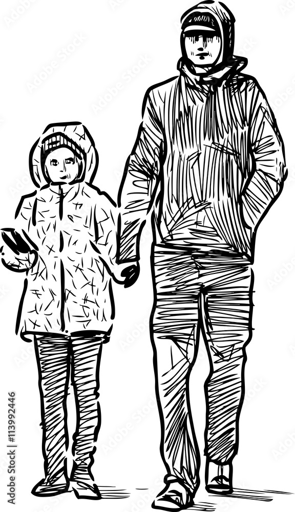 sketch of a man with a his kid sketch of a man with a his kid