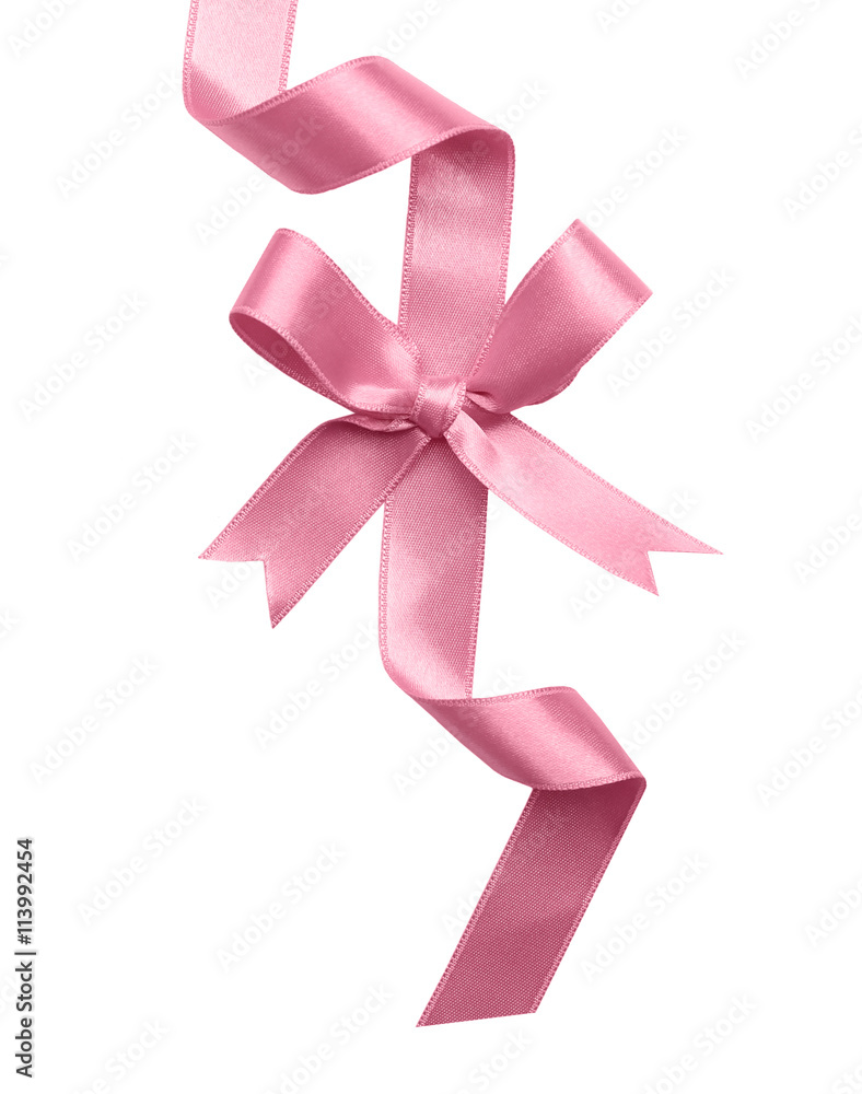 Pink ribbon with bow on white background Pink ribbon with bow on white background