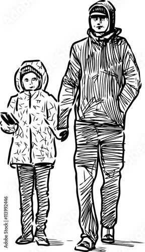 sketch of a man with a his kid