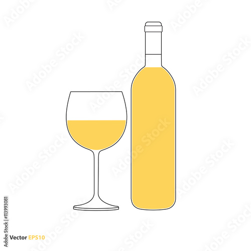 Glass and bottle of white chardonnay wine