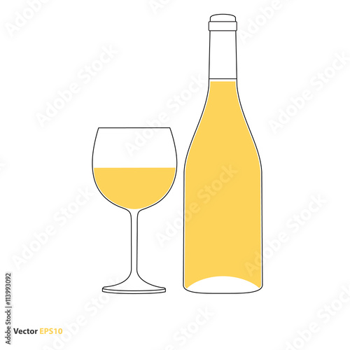 Glass and bottle of white chardonnay wine