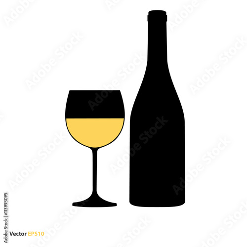 Glass and bottle of white chardonnay wine