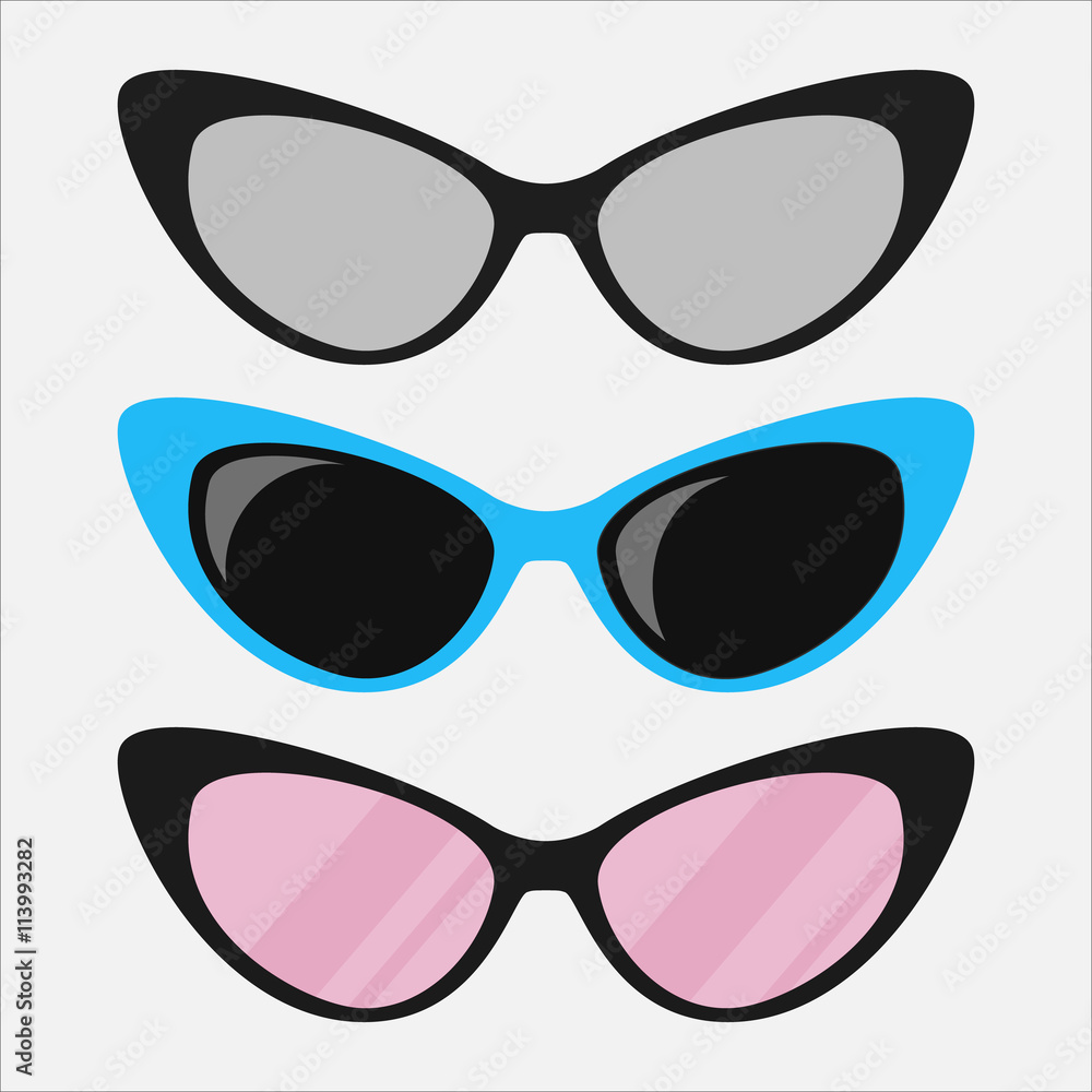 Cat eyes glasses set, flat vector icon Stock Vector Adobe Stock