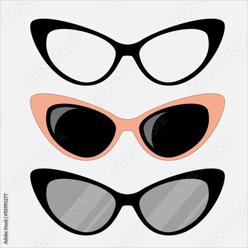Cat eyes glasses set, flat vector icon