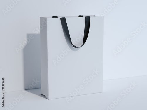 White shopping bag in studio. 3d rendering