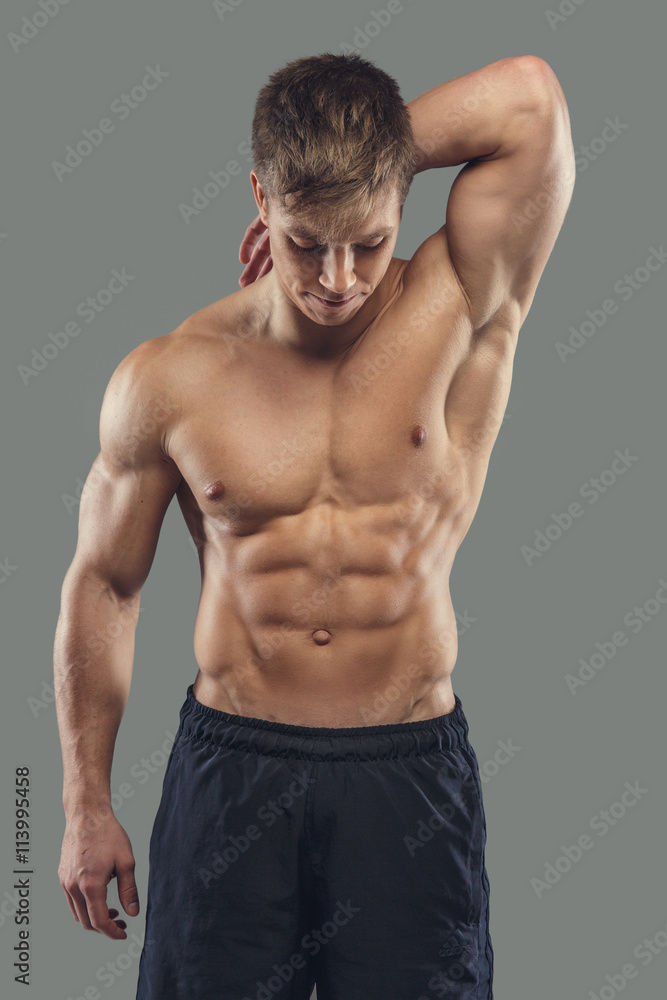 Portrait of shirtless muscular male.