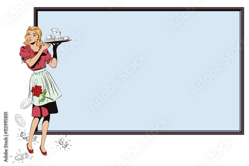 Waitress with breakfast. Poster for your brand.