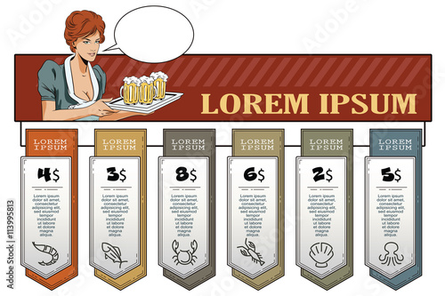 Girl waitress with beer. Infographic for your brand.