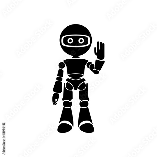Humanoid robot Vector Illustration. Robot raising hand and greeting