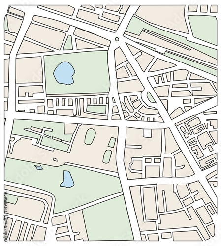 Abstract city map vector illustration with streets and parks