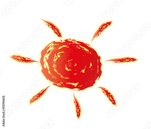 Soleil rouge - couleur - été  - pinceau