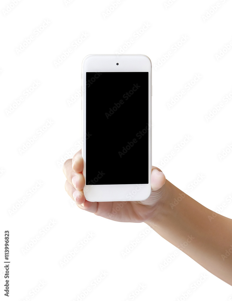 Selfie with mobile smart phone Isolated on white background Selfie with mobile smart phone Isolated on white background