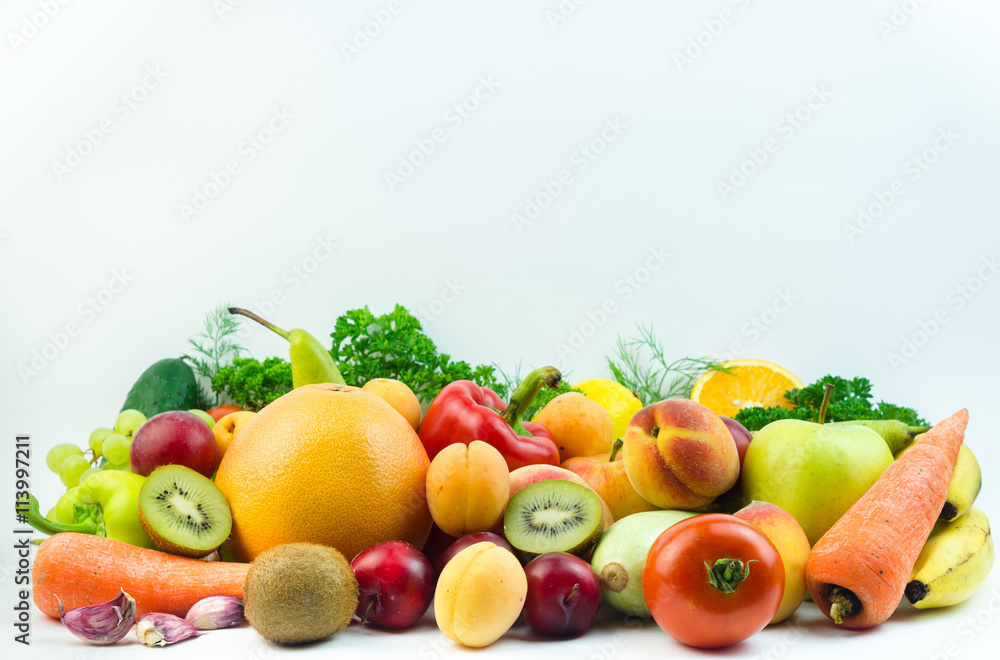Fruits and vegetables on a white background Fruits and vegetables on a white background