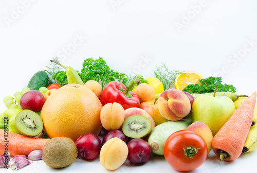 Fruits and vegetables on a white background