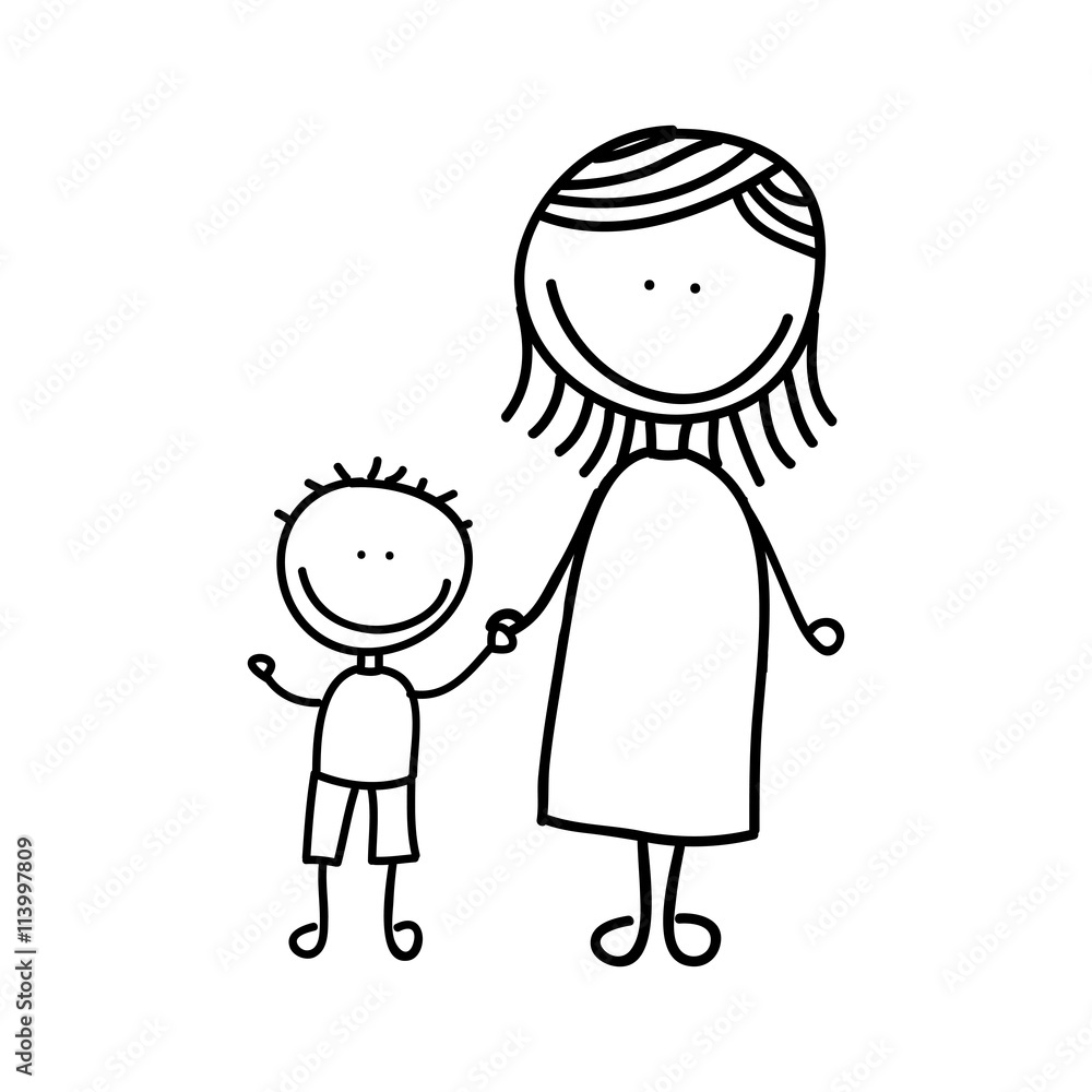 mother with son  drawing isolated icon design