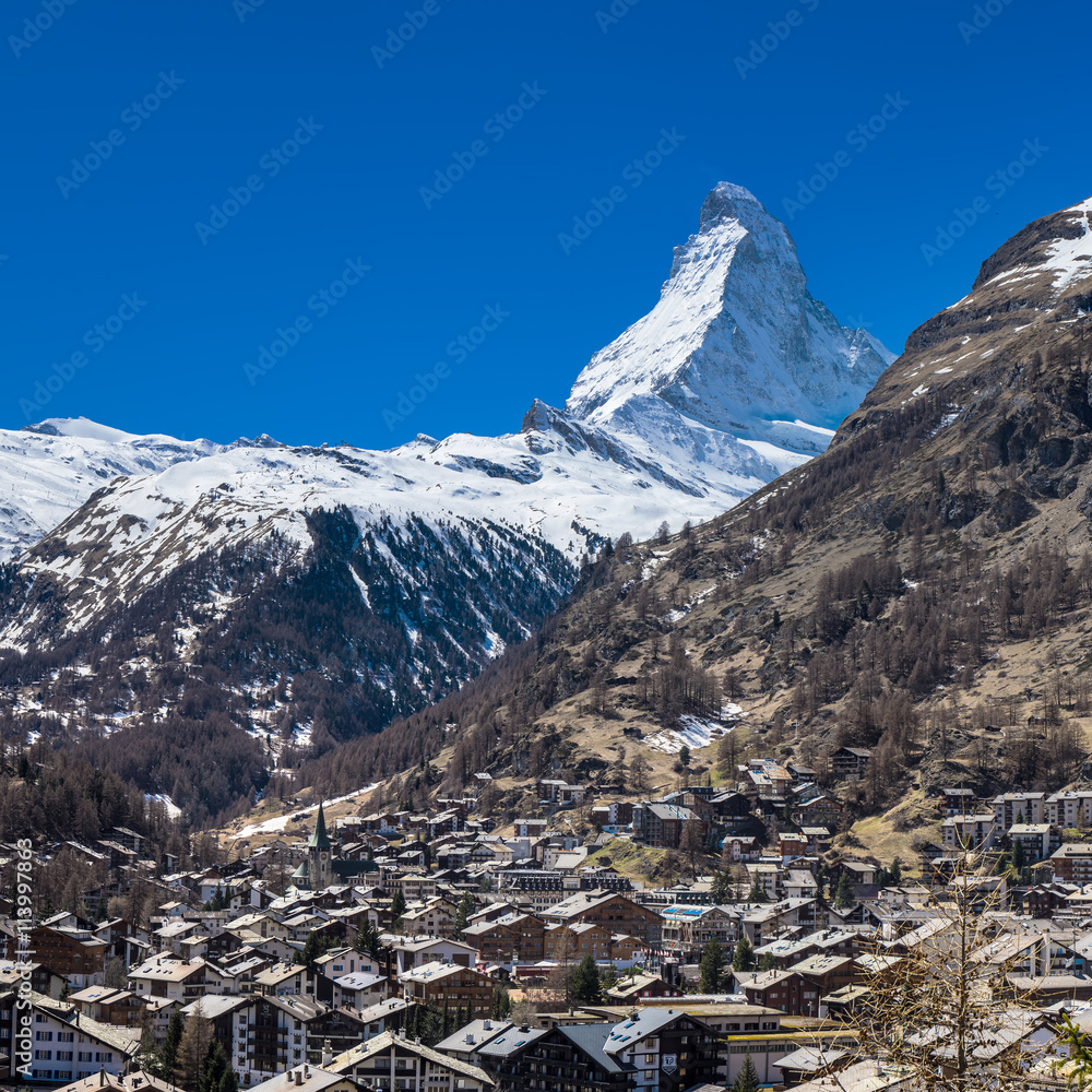 Zermatt village with Matterhorn Peak in background