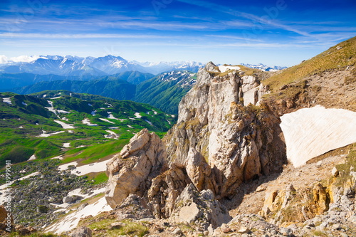 Mountain summer. Sunny day. Rocky route