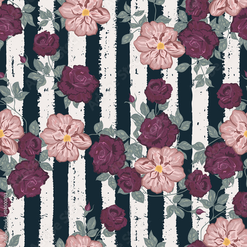 Seamless floral pattern with roses. Retro background, for wrapping, wallpaper...