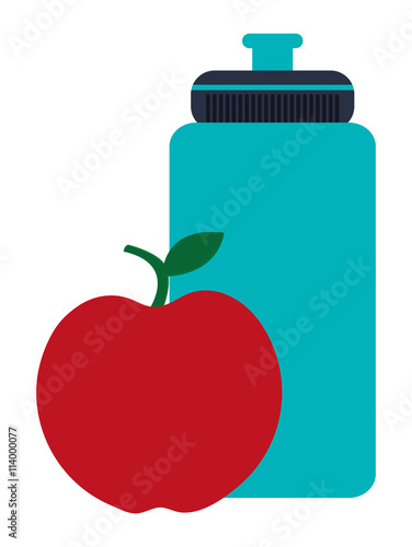 sports water bottle and apple