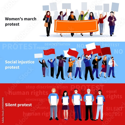 Demonstration Protest People Banners