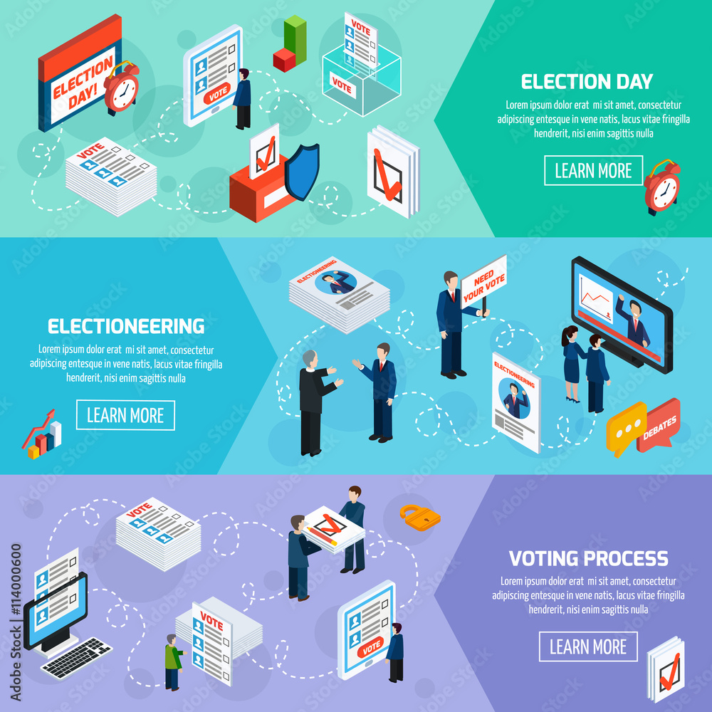 Elections And Voting Isometric Banners Elections And Voting Isometric Banners
