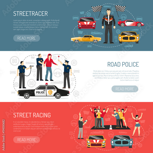 Street Racing Flat Horizontal Banners Set 
