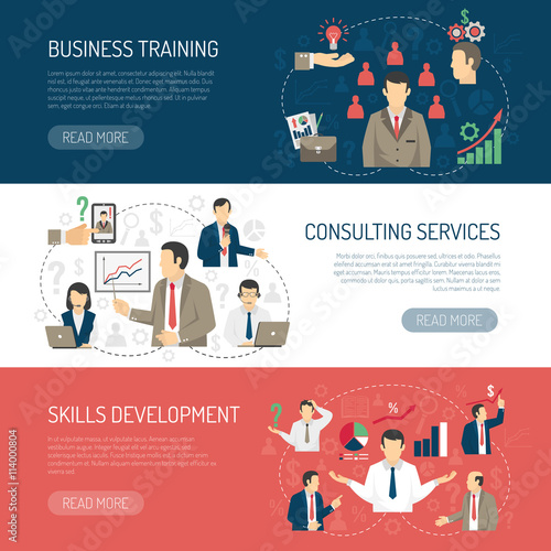 Business Training Consulting Horizontal Banners Set