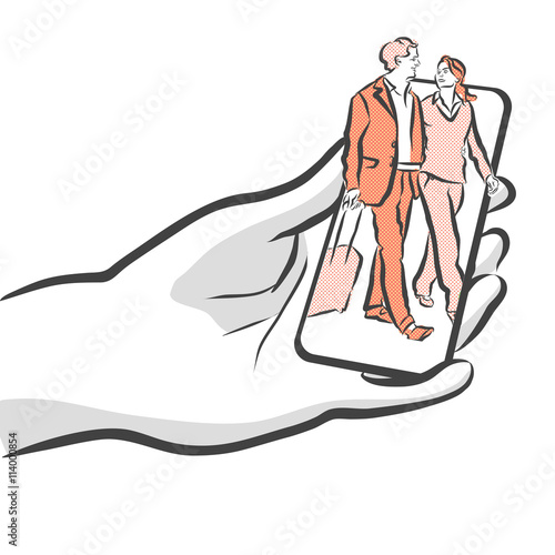 Reisende auf Smartphone Konzept Skizze für App Design