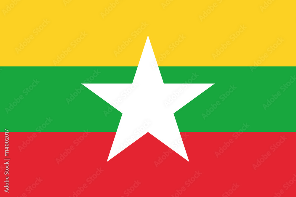 Myanmar flag official right proportions, star vector illustration Myanmar flag official right proportions, star vector illustration