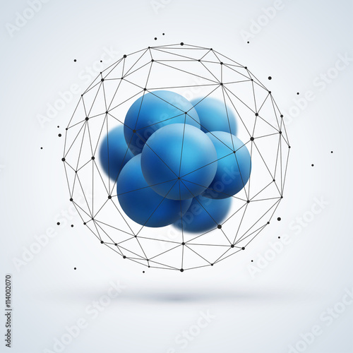 Abstract molecular structure with blue particles