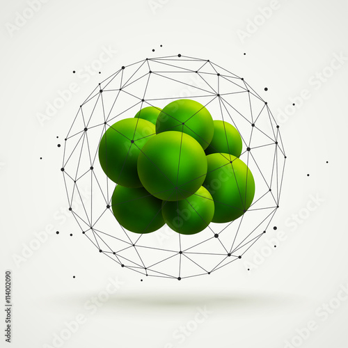 molecular structure with green particles