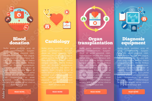 Set of medical science vector flat banners. Medical and healthcare vertical layout concepts. Flat modern style.