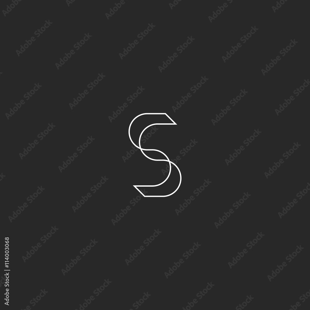 Thin line S logo monogram letter, combination two letters SS black and white hipster style, loop fusion 2 curve Thin line S logo monogram letter, combination two letters SS black and white hipster style, loop fusion 2 curve