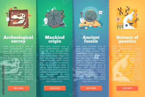 Archeological survey. Human origin. Ancient fossil. Genetics sudy. Prehistoric period. Education and science vertical layout concepts. Flat modern style.