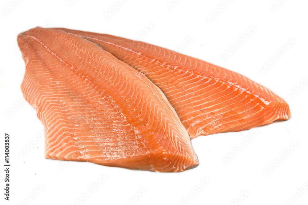 Fresh Red salmon fillet, white background. Fresh Red salmon fillet, white background.