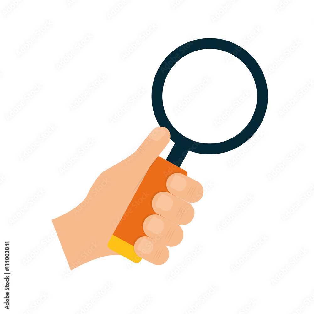 Lupe and hand icon. Search design. vector graphic Lupe and hand icon. Search design. vector graphic