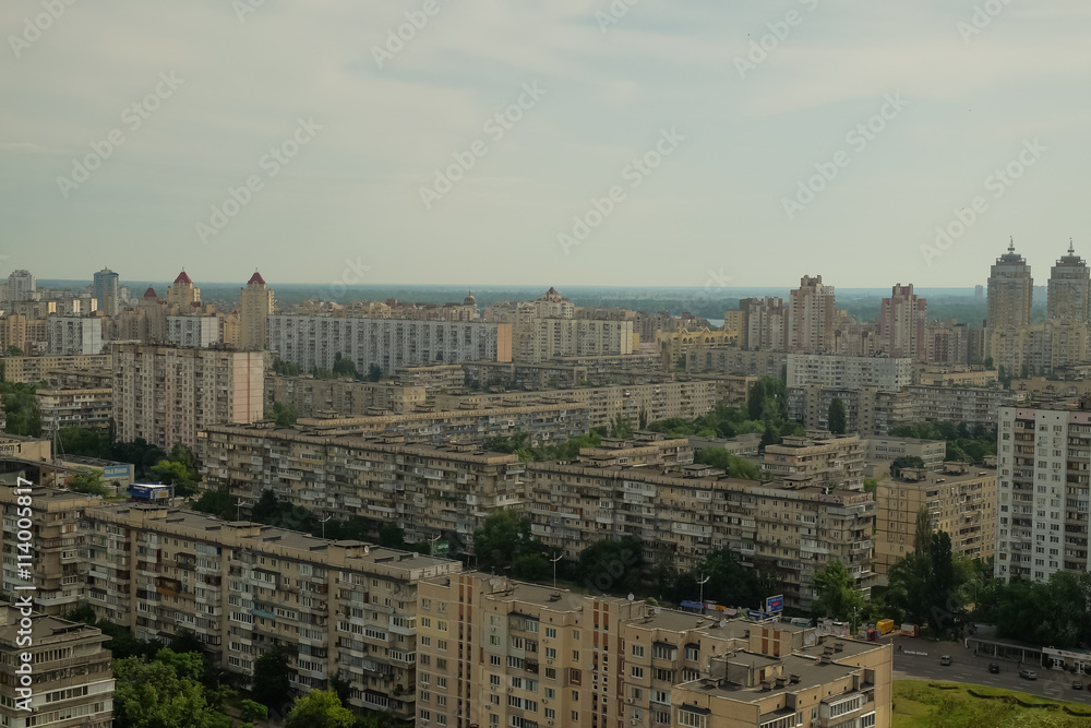 Continuous development of urban areas paneled high-rise residential buildings. Kiev. Ukraine.