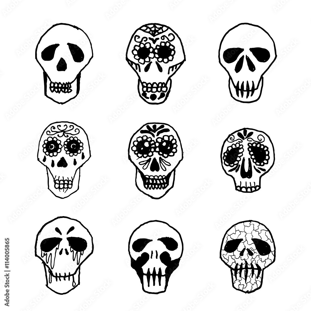 Obraz premium Dia de los Muertos mexican sugar skulls set