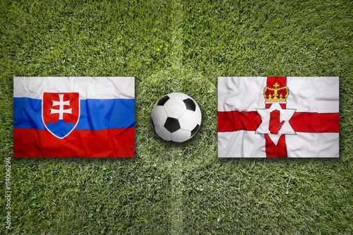 Slovakia vs. Northern Ireland flags on soccer field