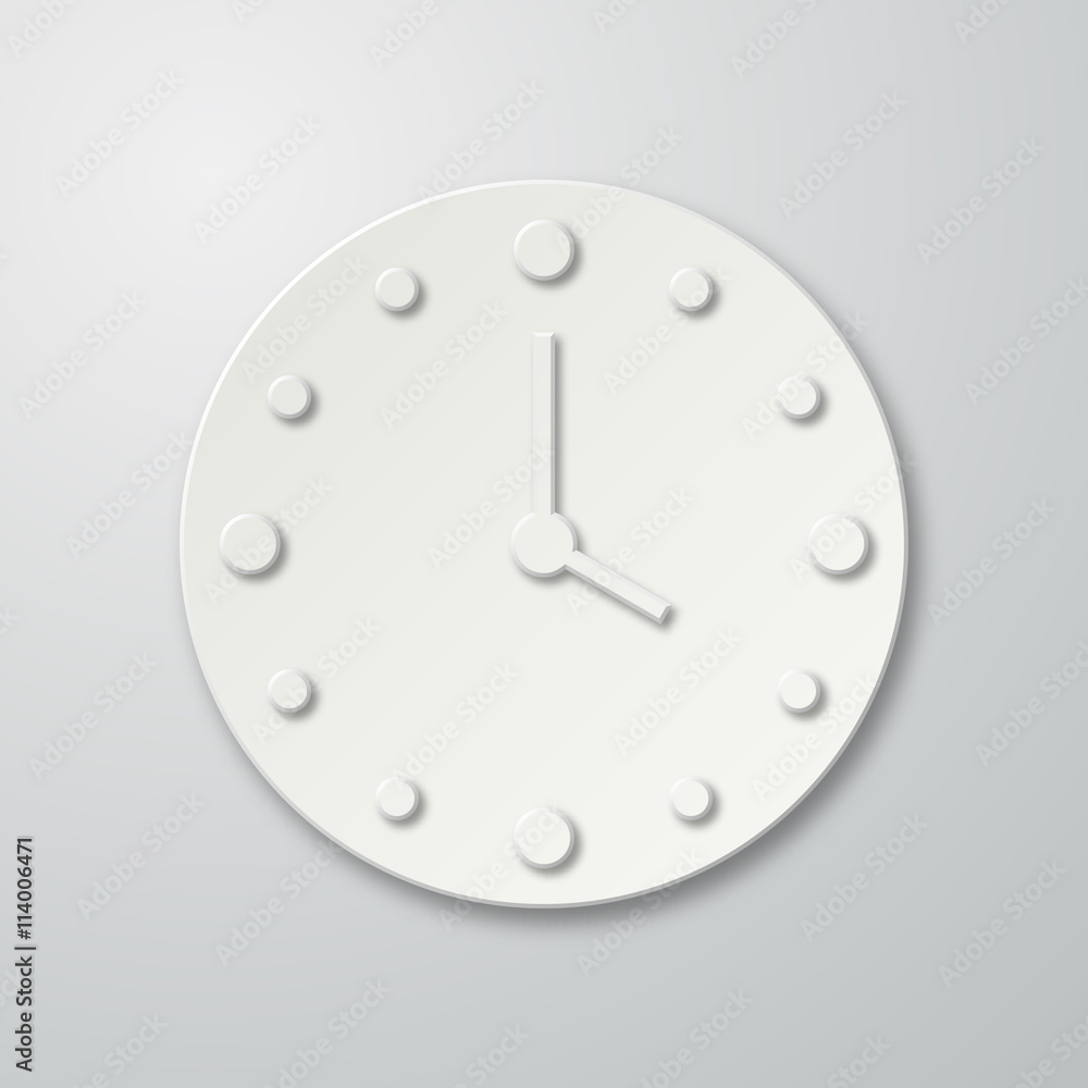 Paper flat clock icon with shadow Paper flat clock icon with shadow