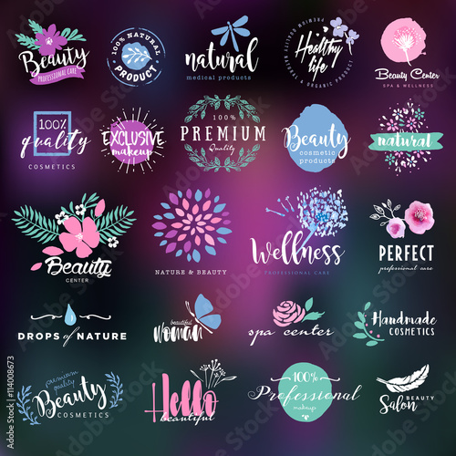 Cosmetics and beauty labels and badges collection